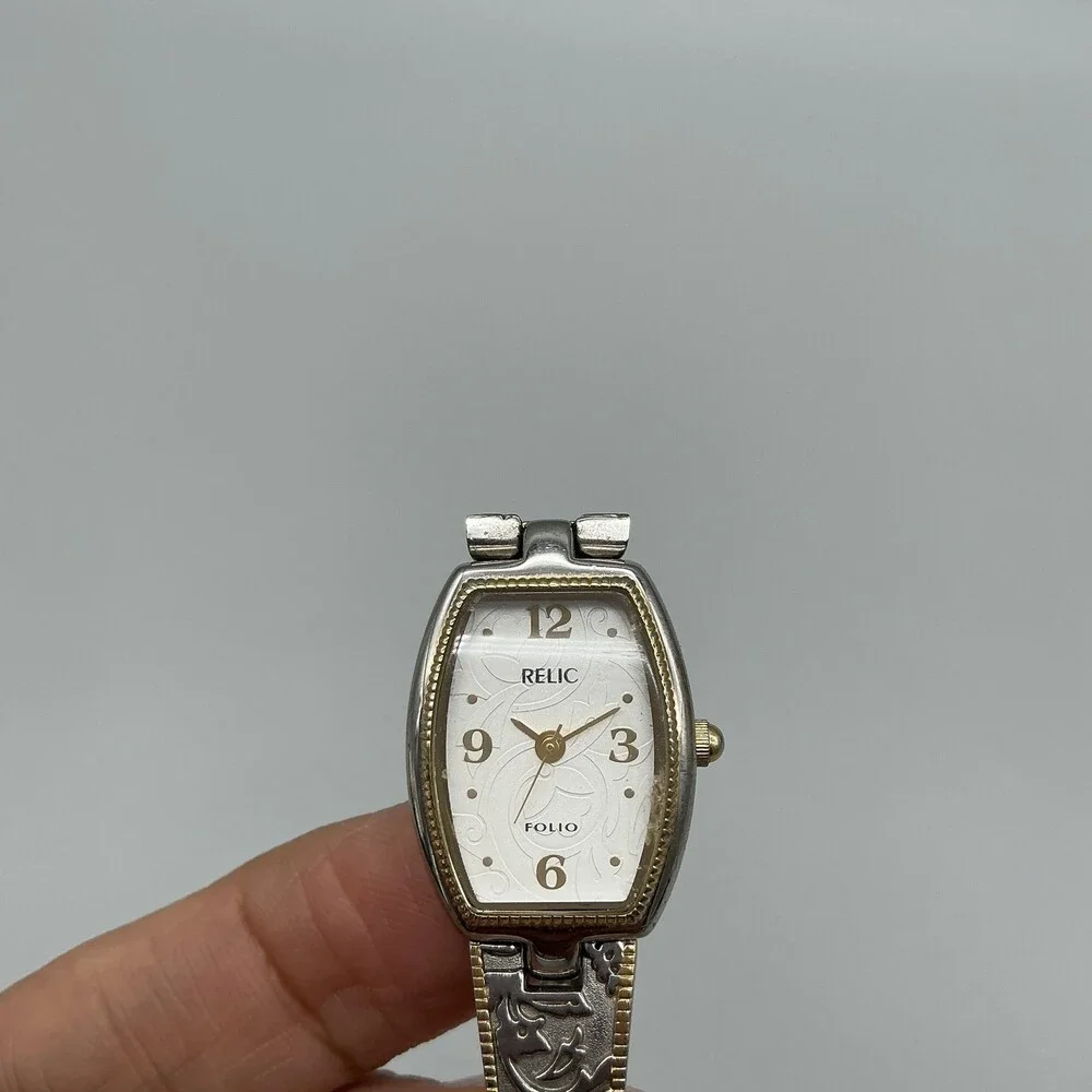Relic Folio Womens Watch 18mm Two Tone Scrolled Band New Battery 6.75